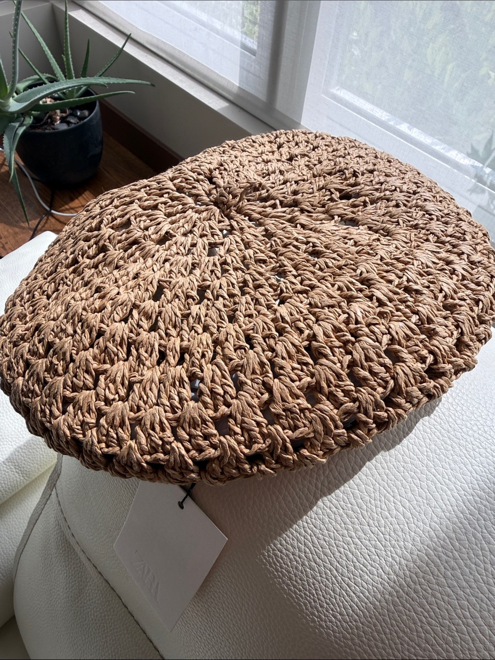 Zara 100% PaperBeret Hat in Natural Brown